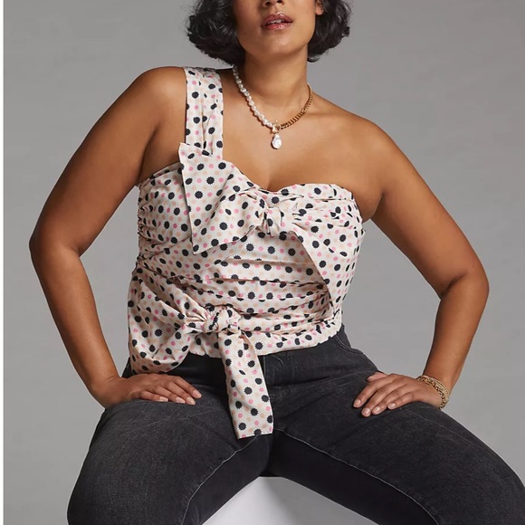 NWT Anthro Maeve Neutral Motif Bow-Tie One-Shoulder Tank - Picture 4 of 16